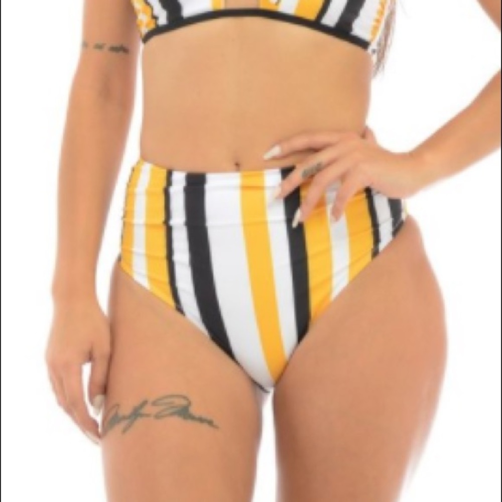 vertical stripe high-waisted bikini bottom